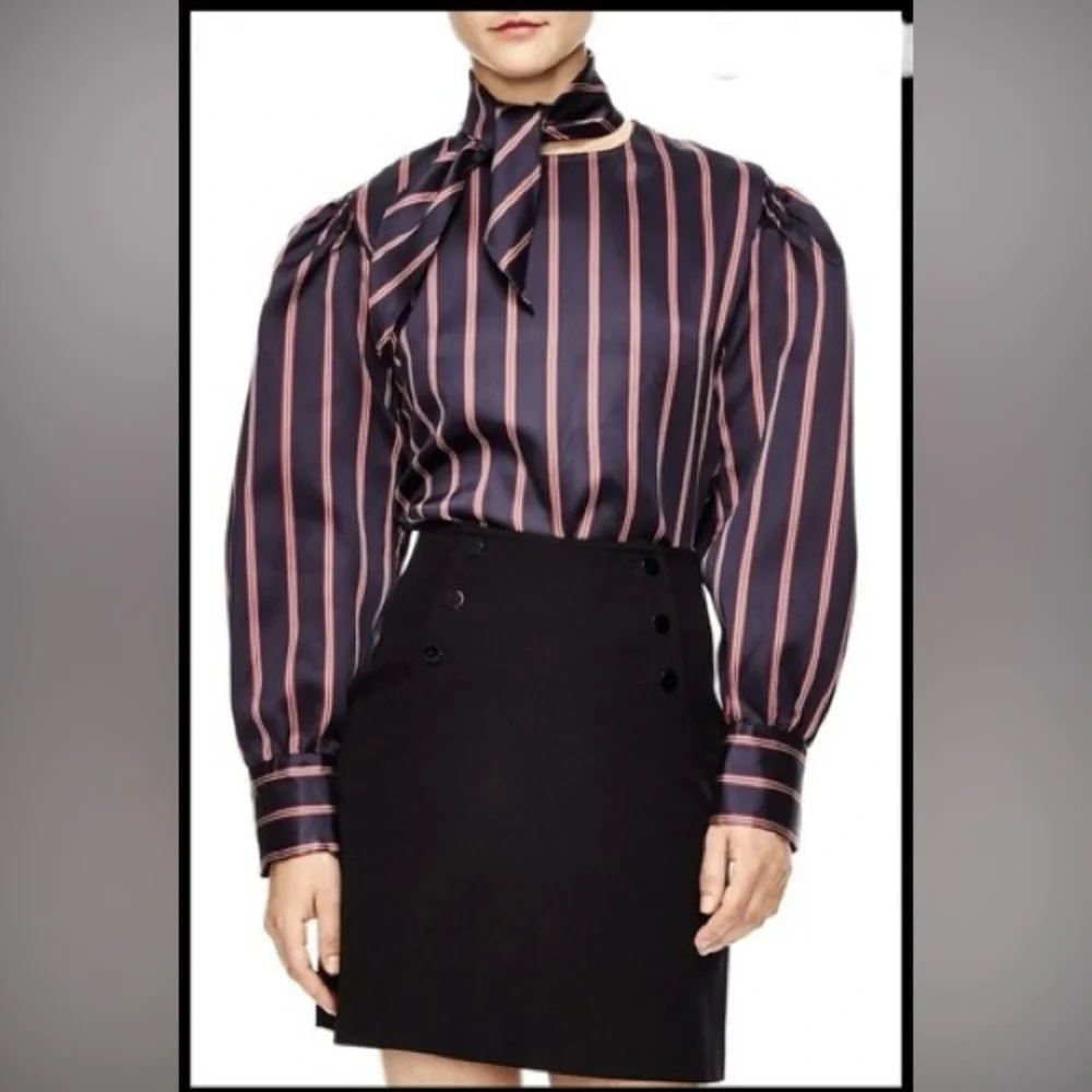 Sandro Striped Blouse with Bow Tie - Picture 2 of 2
